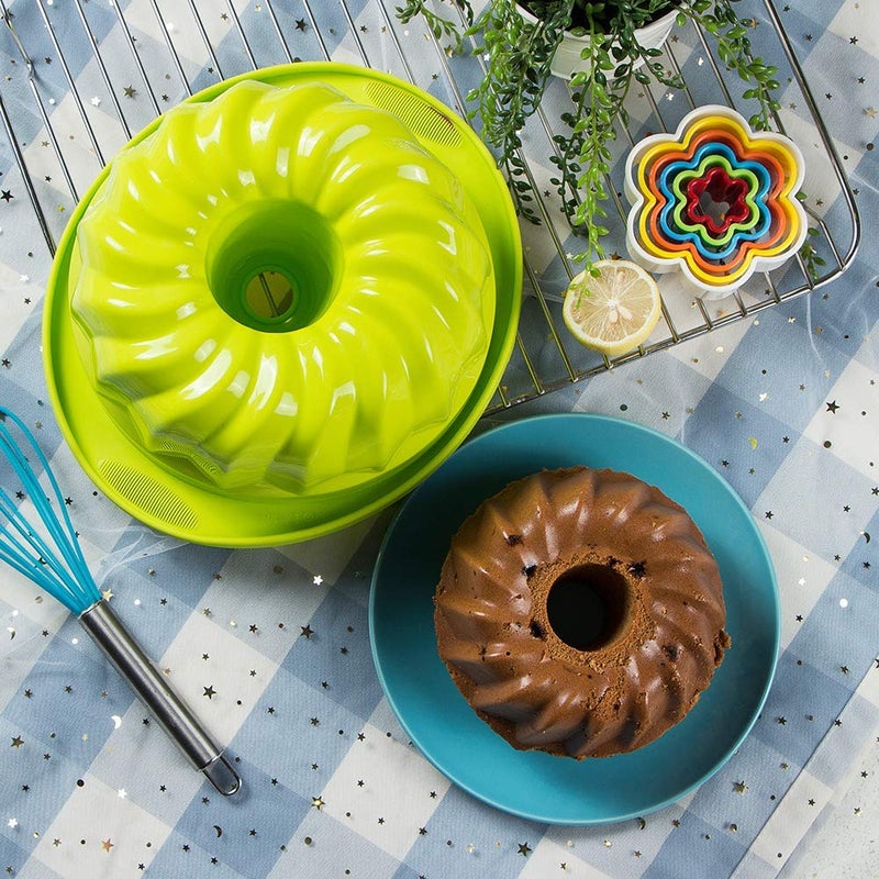 Webake Silicone Fluted Tube Cake Baking Pan 10 Inch Non-stick Cake Mold Bakeware (Green) - Image 4